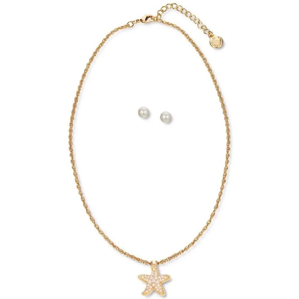 Charter Club Gold-Tone 2 Piece Set Imitation Pearl Earrings & Starfish Necklace